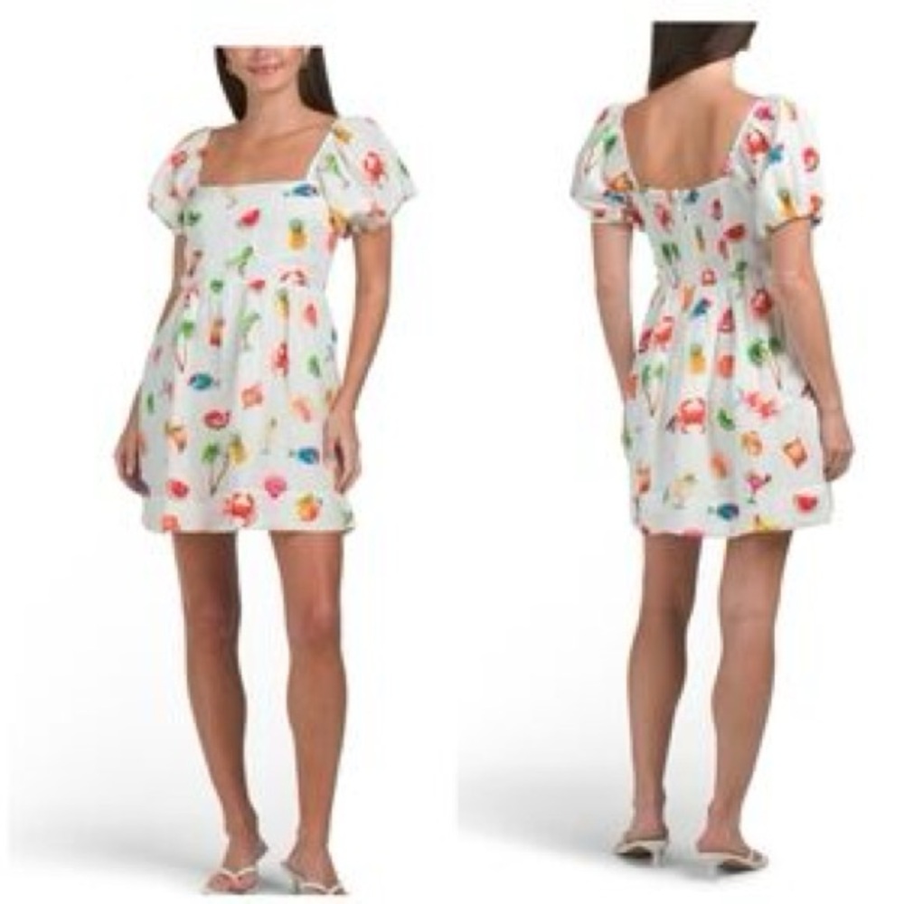 Show Me Your MuMu Sightseeing Mini Dress Linen Blend Island Icons print